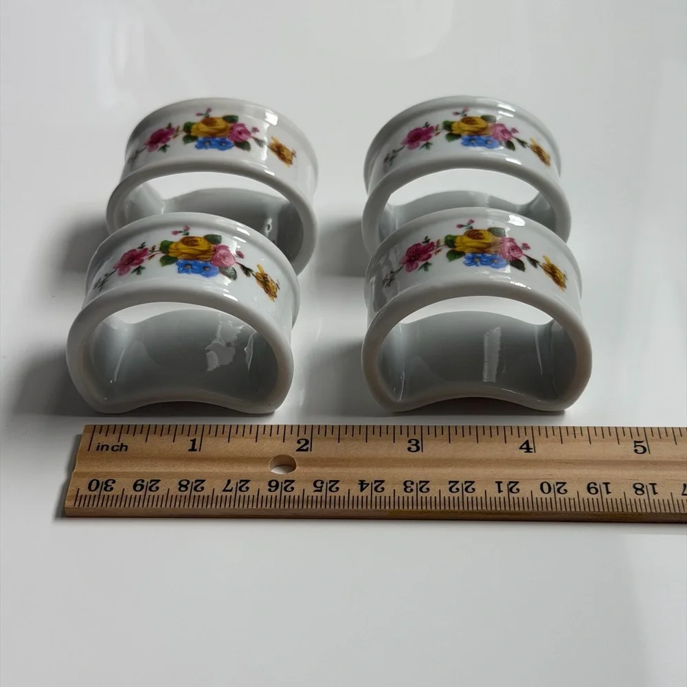 Porcelain Floral Napkin Rings - Set of 4